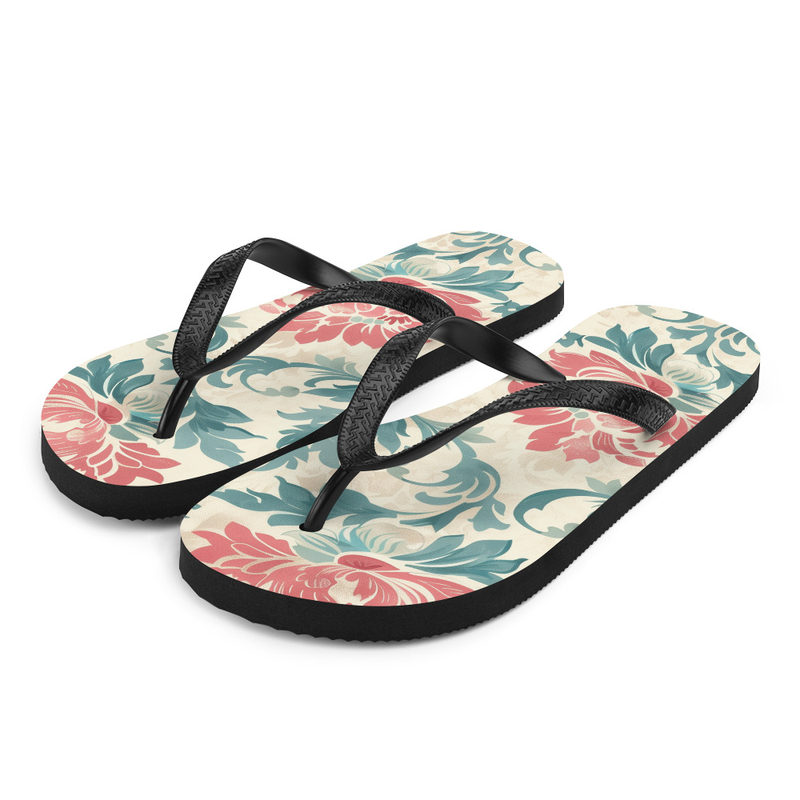 Green & Pink Floral Flip-Flops House Or Outdoor Slippers