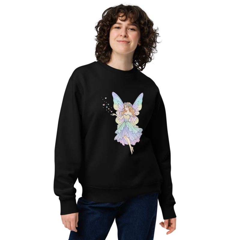 Pastel Fairy Women's Eco Sweatshirt – Magical Fairy Graphic Crewneck, Cottagecore Fantasy Sweatshirt, Organic Cotton Pullover