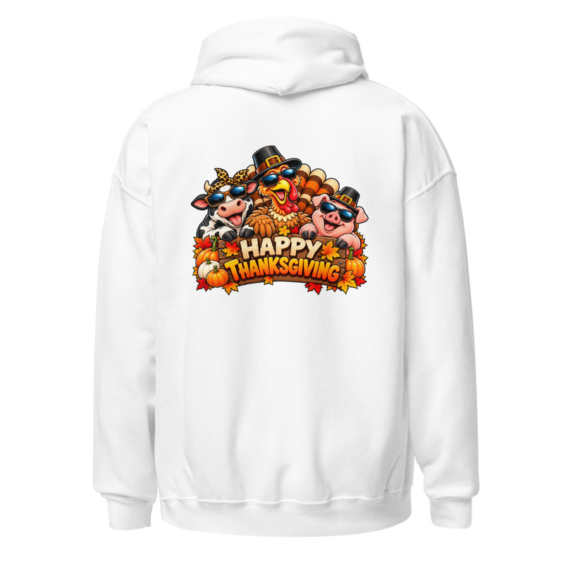 Cool Critters Happy Thanksgiving Unisex Hoodie – S, White