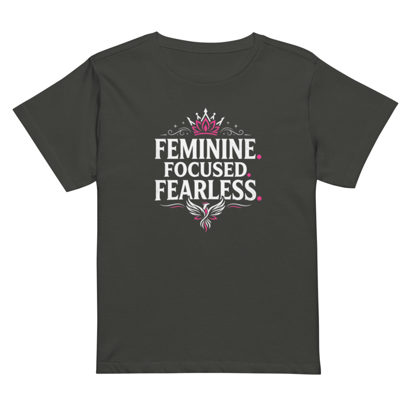 Feminine Focused Fearless Tee | Women Empowerment Shirt | Soft Cotton – S, Vintage Black
