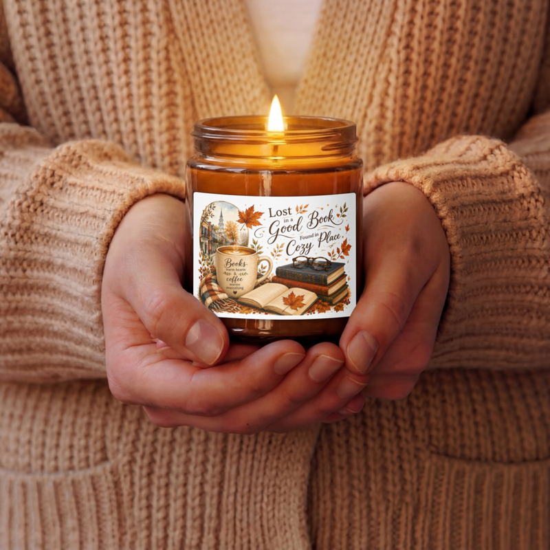 Cozy Book Amber jar soy candle