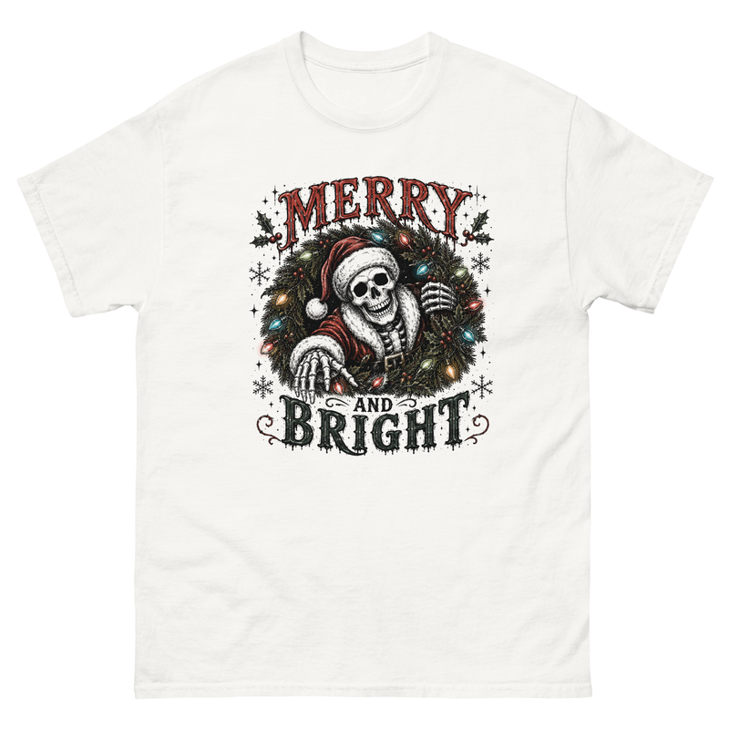 Merry and Bright Skeleton Santa Shirt, Spooky Christmas Shirt – 3XL, White
