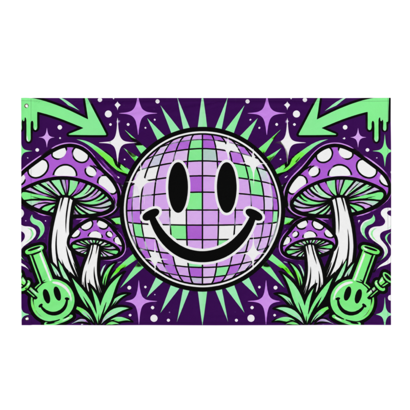 CC-FLG-09 Disco Mushroom Smiley — Festival Flag — supplier product preview