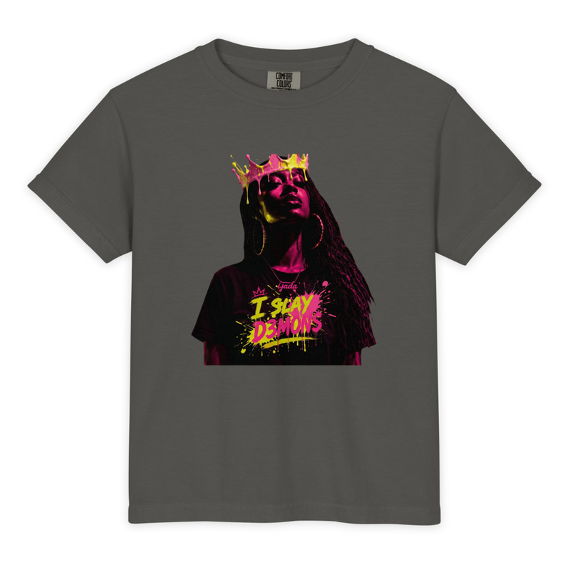 Youth Garment-Dyed Heavyweight "I Slay D3MON$" T-Shirt - Comfort Colors 9018