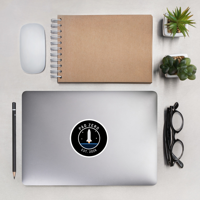 Mockup of the Pad Zero Founders Sticker