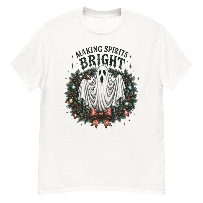 Ghost Christmas Shirt | Vintage Wreath Holiday Tee – S, White