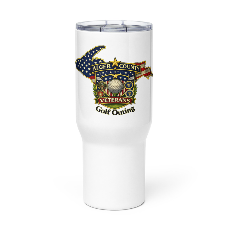 Alger County Veteran's Golf Outing Travel mug with a handle