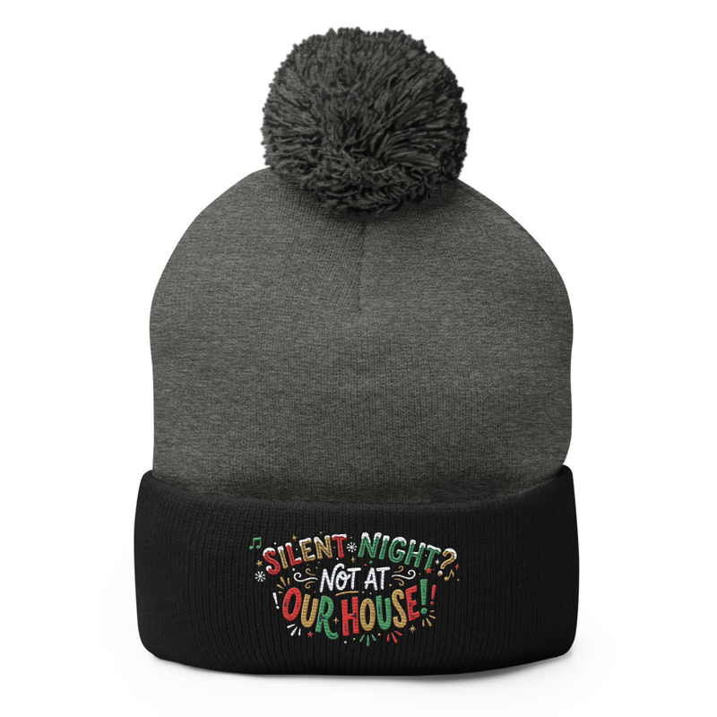 Silent Night Pom-Pom Beanie – One size, Dark Heather Grey/ Black
