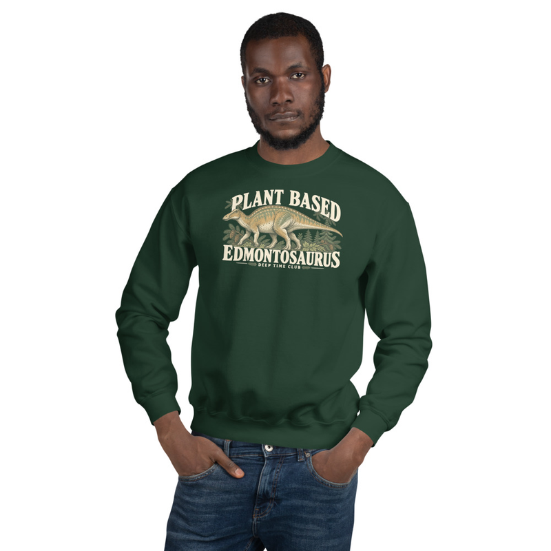 Plant Based Edmontosaurus Crewneck supplier-rendered on-body front view in Forest Green