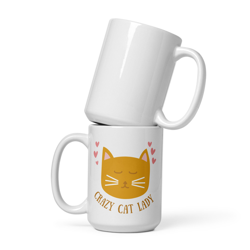 White glossy mug: Crazy Cat Lady – 15 oz, White