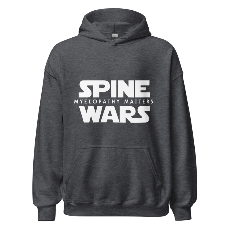 Spine Wars Myelopathy Matters White Print Hoodie – S, Dark Heather