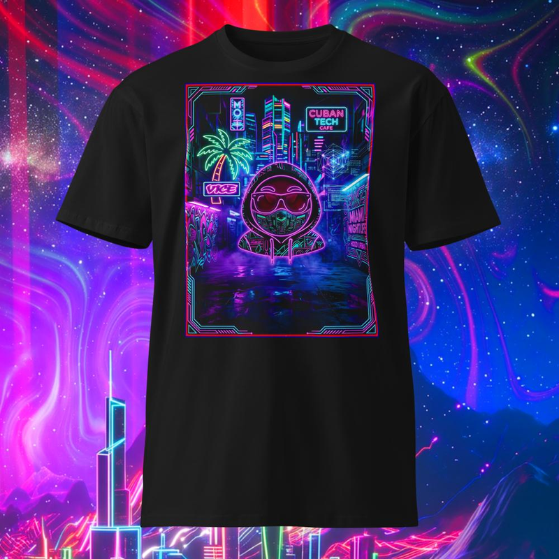 Cyber Neon Hipster Hustler Emoji Miami Vice Lights t-shirt