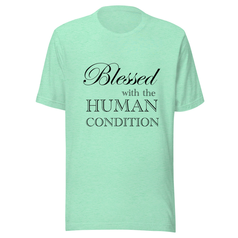 Blessed Unisex T-Shirt Black Letters – S, Heather Mint