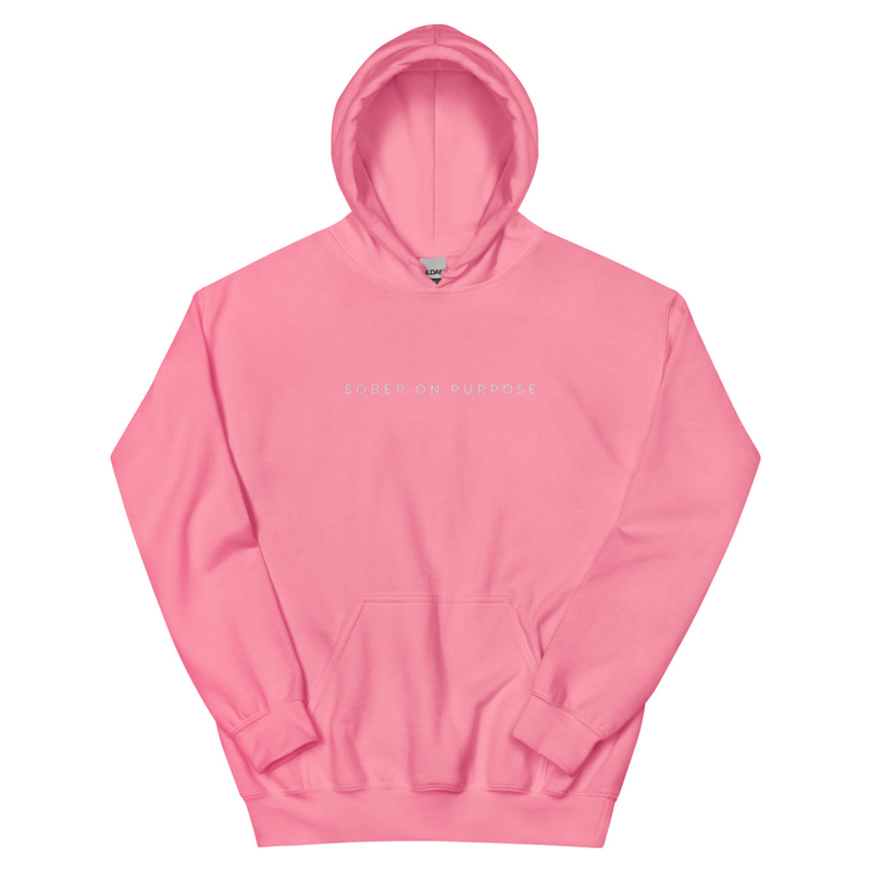 SOBER ON PURPOSE // Unisex Hoodie – S, Azalea