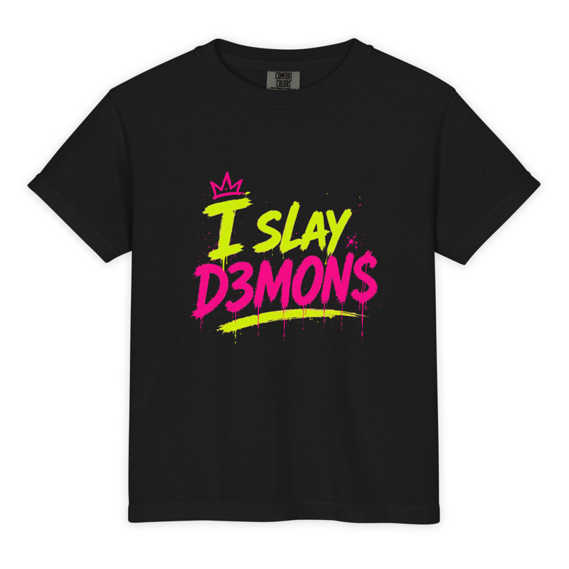 Youth Garment-Dyed Heavyweight "I Slay D3MON$" T-Shirt - Comfort Colors 9018