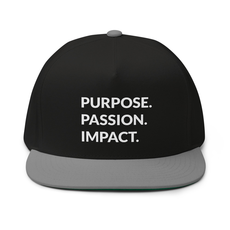HFTT Flat Bill Cap | Purpose. Passion. Impact. (Colors Available) – One size, Black/ Grey