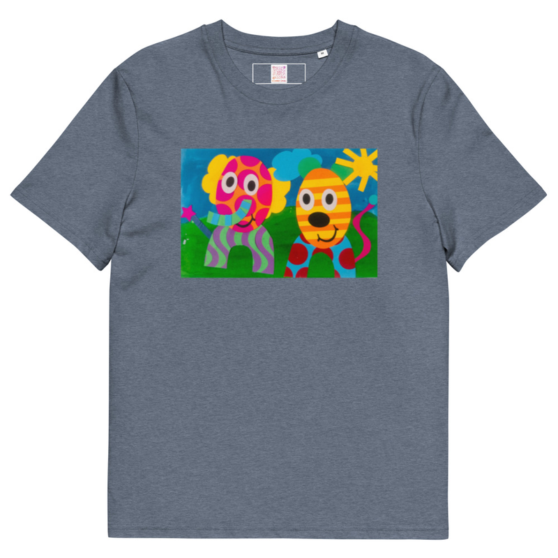 The Elephant & Cheetah - Unisex Organic Cotton Tee – S, Dark Heather Blue