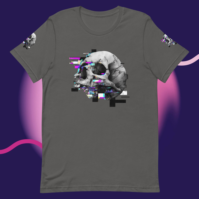Glitched Skull Tee – Digital Decay Collecti – S, Asphalt