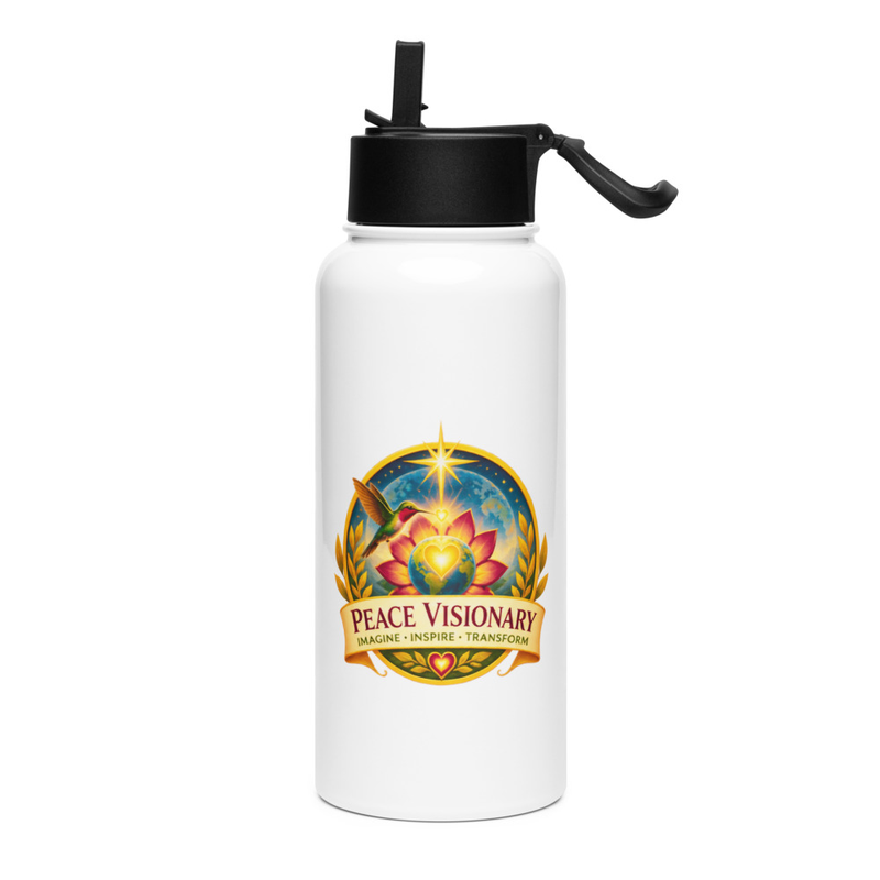 Peace Visionary Stainless steel water bottle with a straw lid