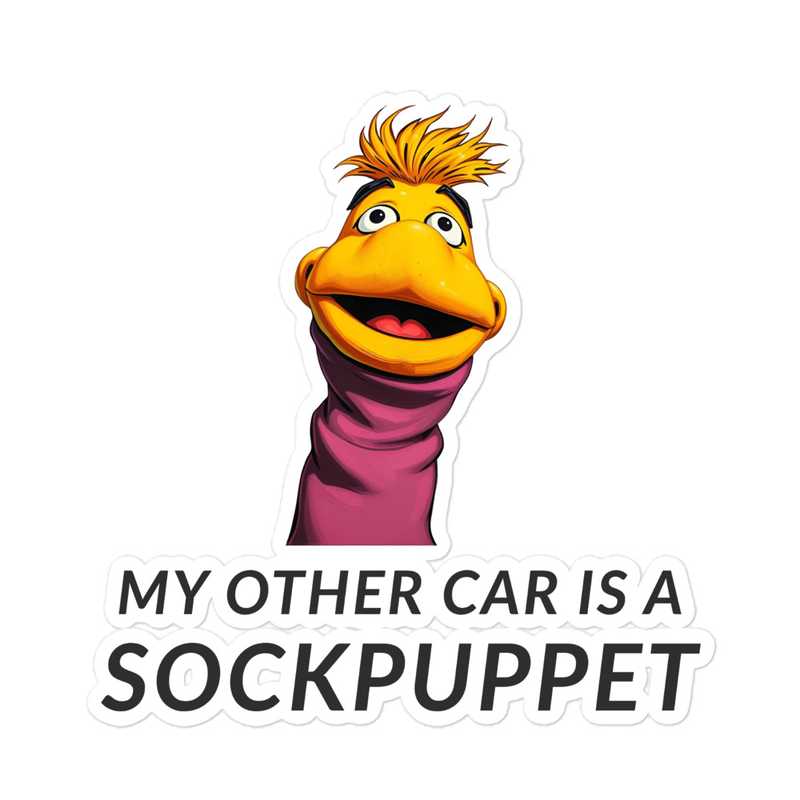 My Other Car is a Sockpuppet Sticker – 5.5″×5.5″, White