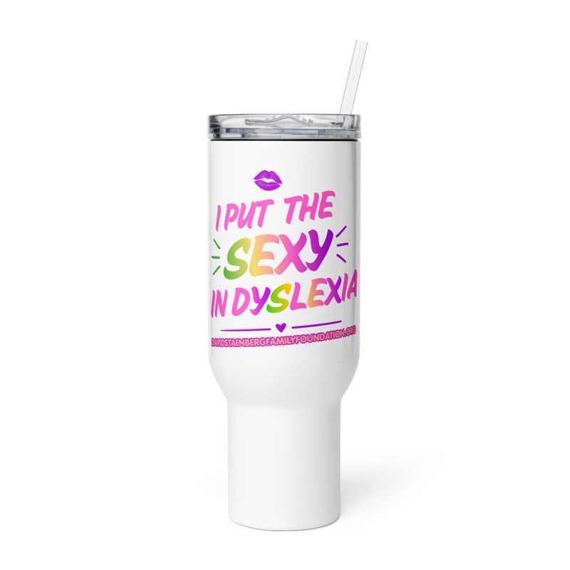 Travel mug with a handle | Dyslexia v1 – 40 oz, White