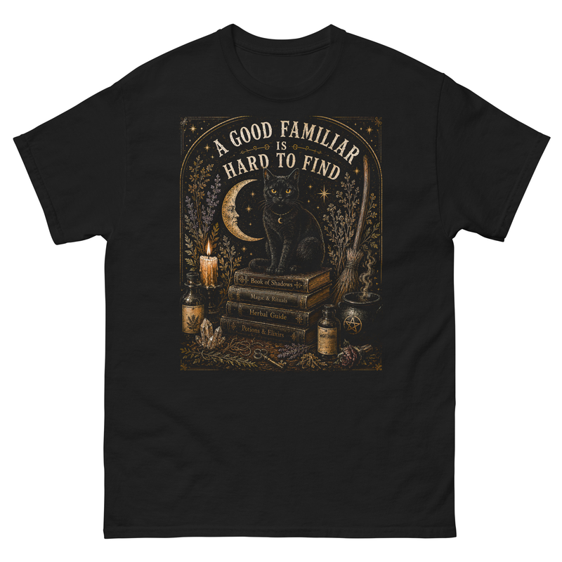 Black Cat Witch Familiar Shirt | Vintage Spellbook Apothecary Tee