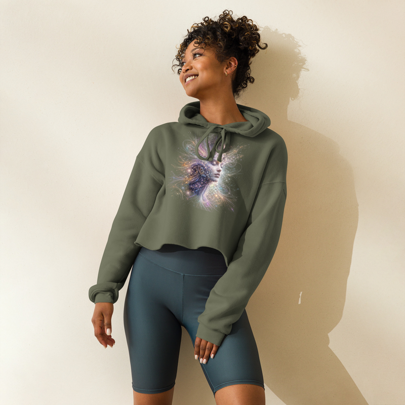 Dissolution: Women’s Cosmic Crop Hoodie / Military Green / S