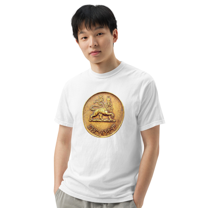 Unisex RTV-HC-0004 Coin: Crowned Lion of Judah bearing the Imperial Processional Cross garment-dyed heavyweight t-shirt – S, White