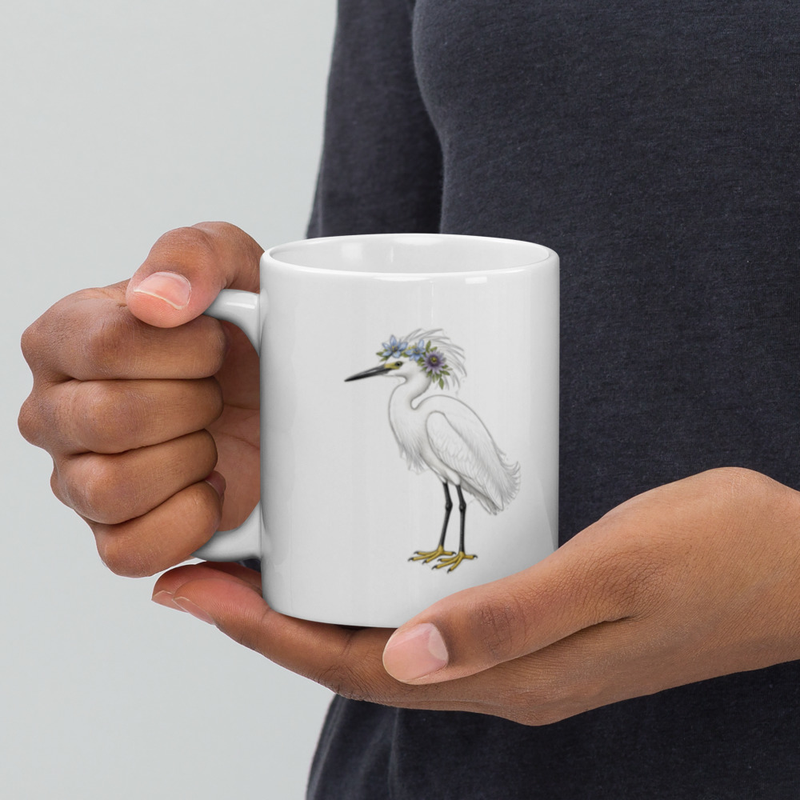 Snowy Egret Flower Crown Mug — Floof