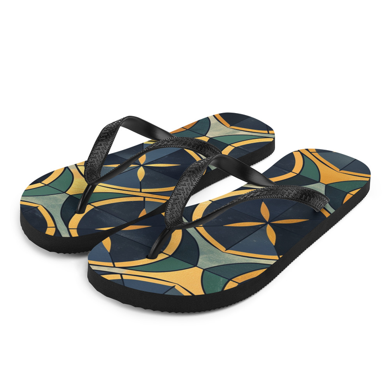 Geometric Mosaic Green Flip-Flops House or Outdoor Slippers