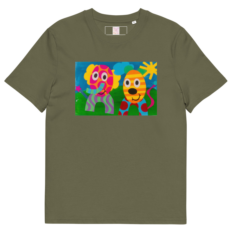 The Elephant & Cheetah - Unisex Organic Cotton Tee – S, Khaki