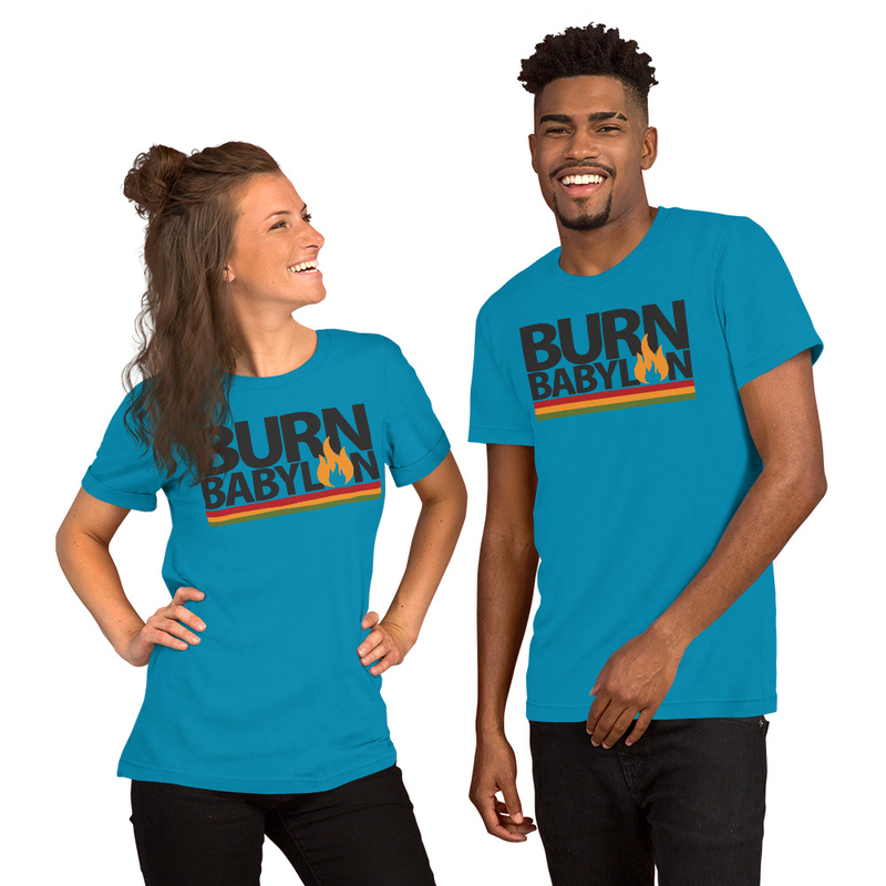 Burn Babylon Unisex t-shirt – S, Aqua
