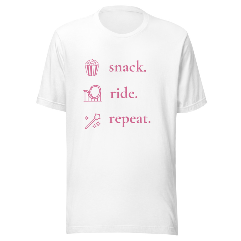 Snack, Ride, Repeat Pink Tee – 3XL, White