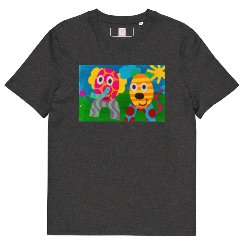 The Elephant & Cheetah - Unisex Organic Cotton Tee – L, Dark Heather Grey