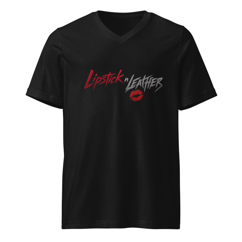Lipstick'n Leather Unisex Short Sleeve V-Neck T-Shirt