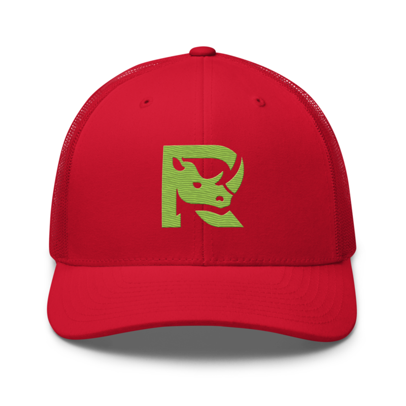 Rhino Rawkstar: Embroidery Neon Crest Trucker Hat — Red / One size