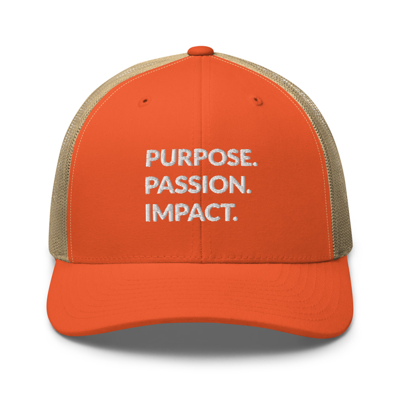 HFTT Trucker Cap | Purpose. Passion. Impact. (Colors Available) – One size, Rustic Orange/ Khaki