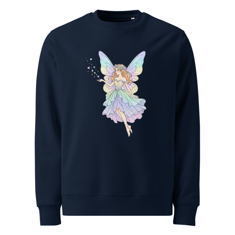 Pastel Fairy Women's Eco Sweatshirt – Magical Fairy Graphic Crewneck, Cottagecore Fantasy Sweatshirt, Organic Cotton Pullover