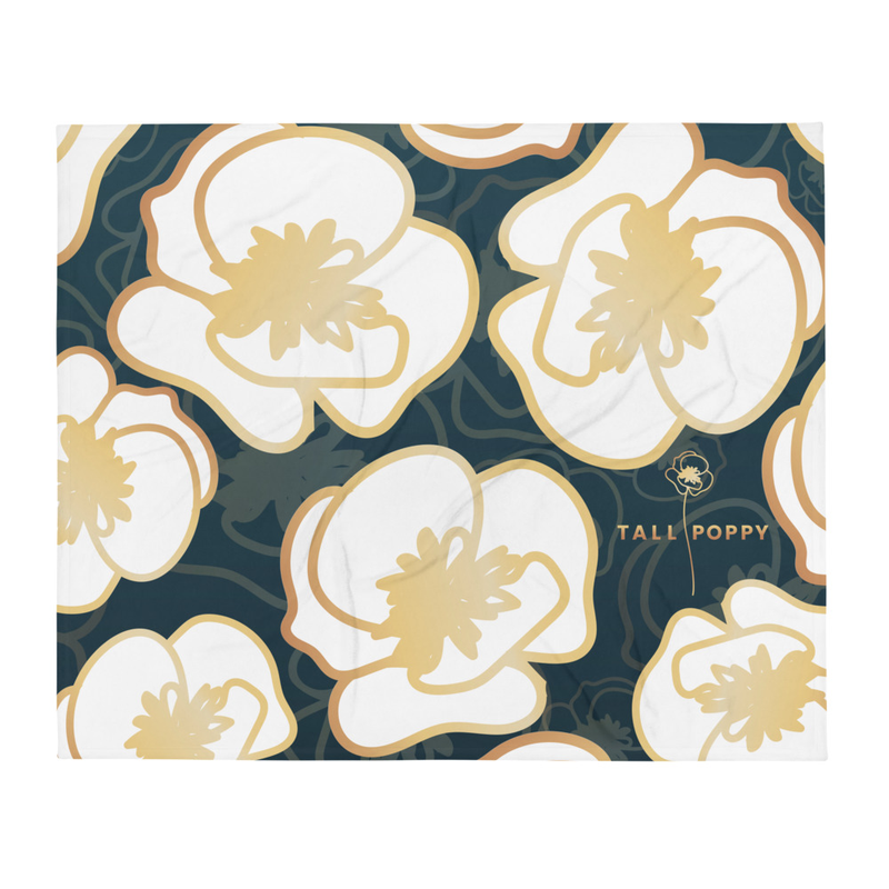 Tall Poppy 50"x60" White Poppies Throw Blanket 