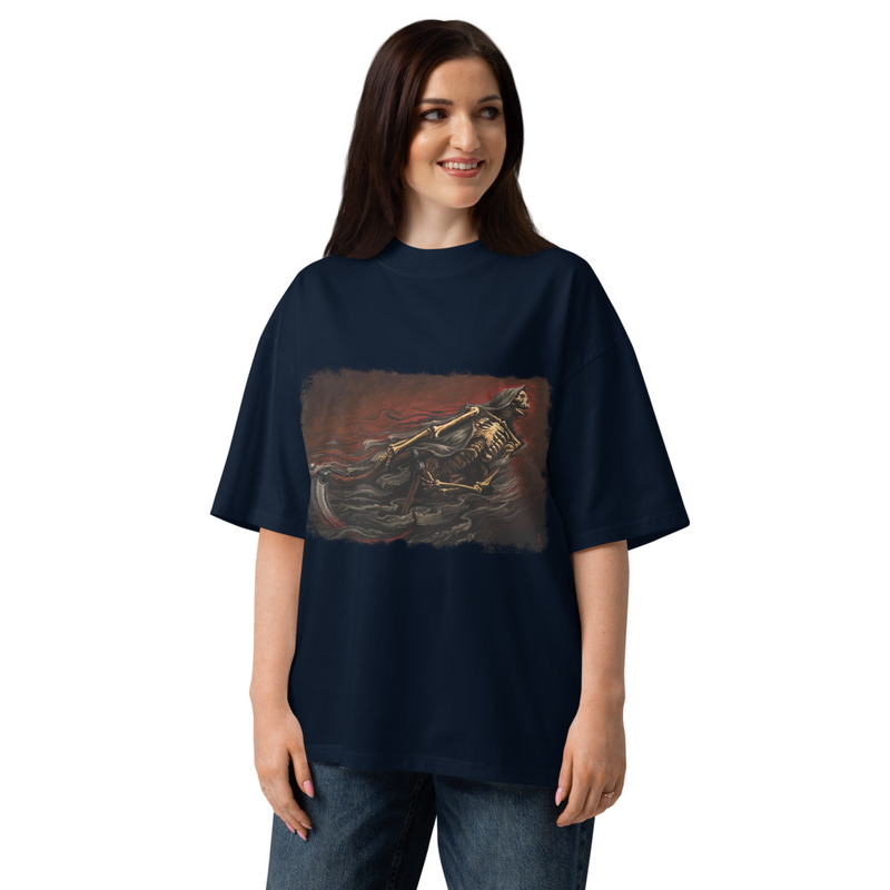 Strickland Reaper Unisex organic oversized high neck t-shirt – S, French Navy