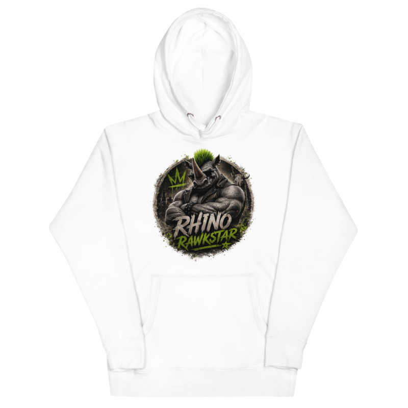 Rhino Rawkstar Emblem Unisex Hoodie — White / 3XL