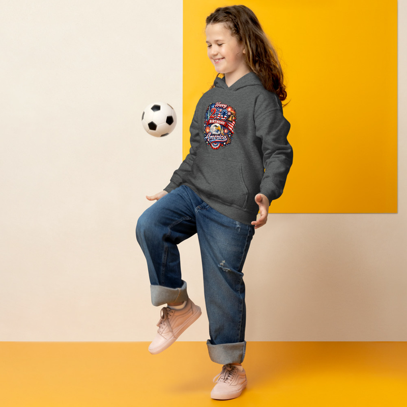 BMT Kids Happy 250th America Youth heavy blend hoodie – XS, Dark Heather
