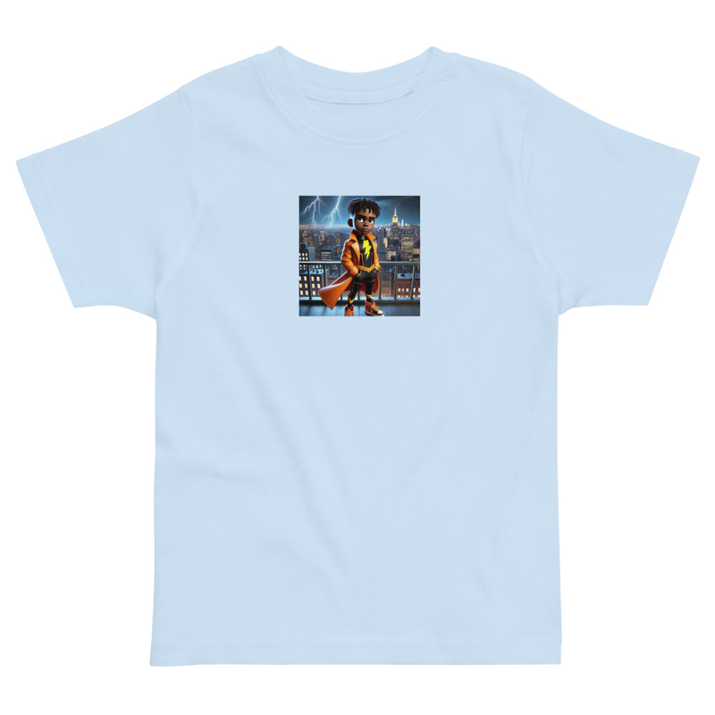 Toddler Jay city background jersey t-shirt – 5/6, Light Blue