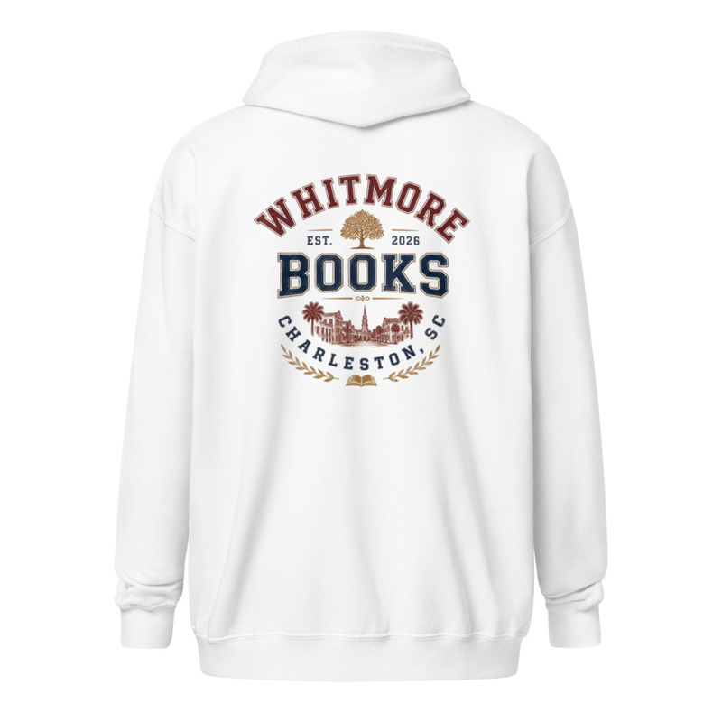 Unisex heavy blend zip hoodie-Whitmore Books & Co – S, White