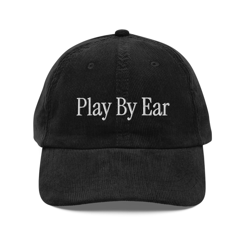 Play By Ear Corduroy Cap — black with 3D puff embroidered logo