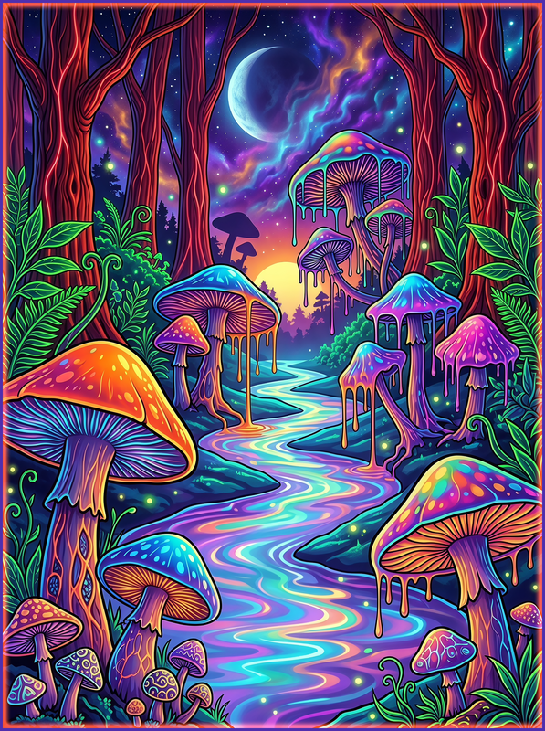 Mushroom Forest (Starry Drippy Night) - Mushroom Forest (Starry Drippy Night) / Black / S