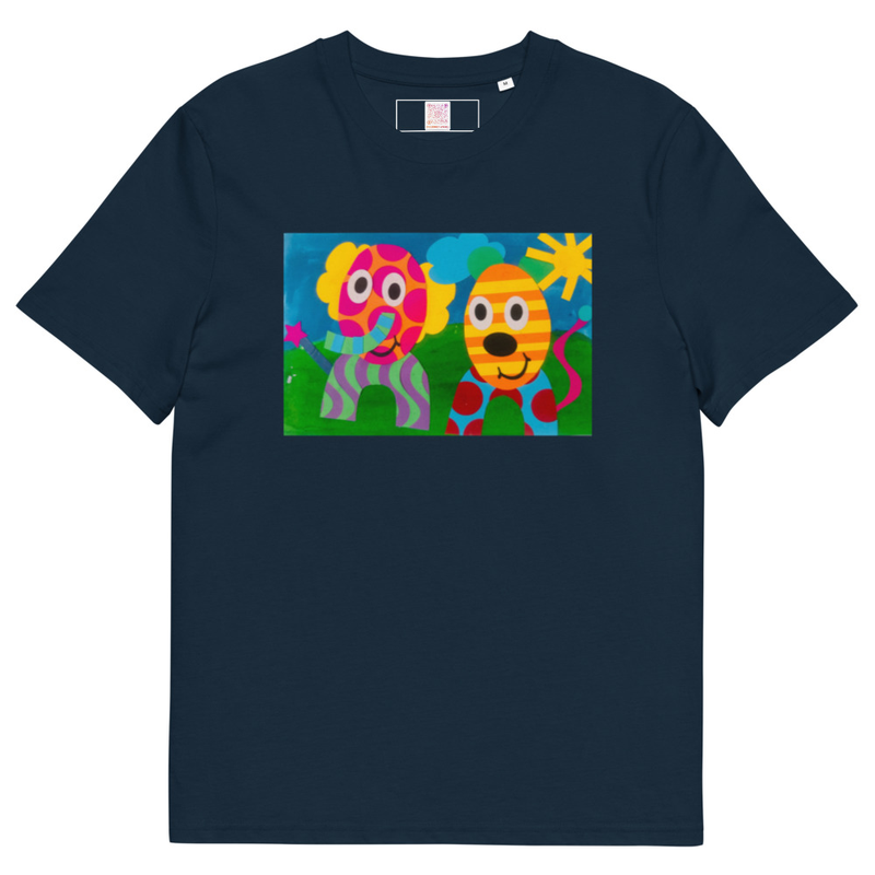 The Elephant & Cheetah - Unisex Organic Cotton Tee – S, French Navy
