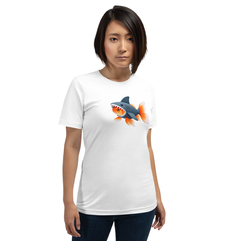 Veiltail Goldfish Fish in a Shark Costume Unisex Tee