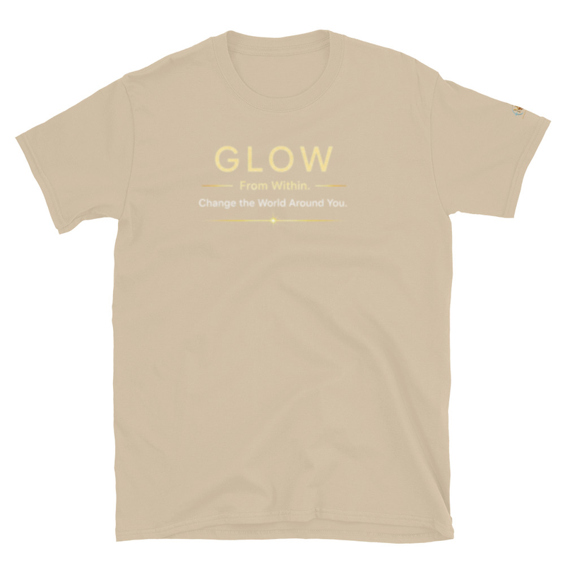 Glow Short-Sleeve Unisex T-Shirt (Warm light gold/Champagne gold letters) – M, Sand