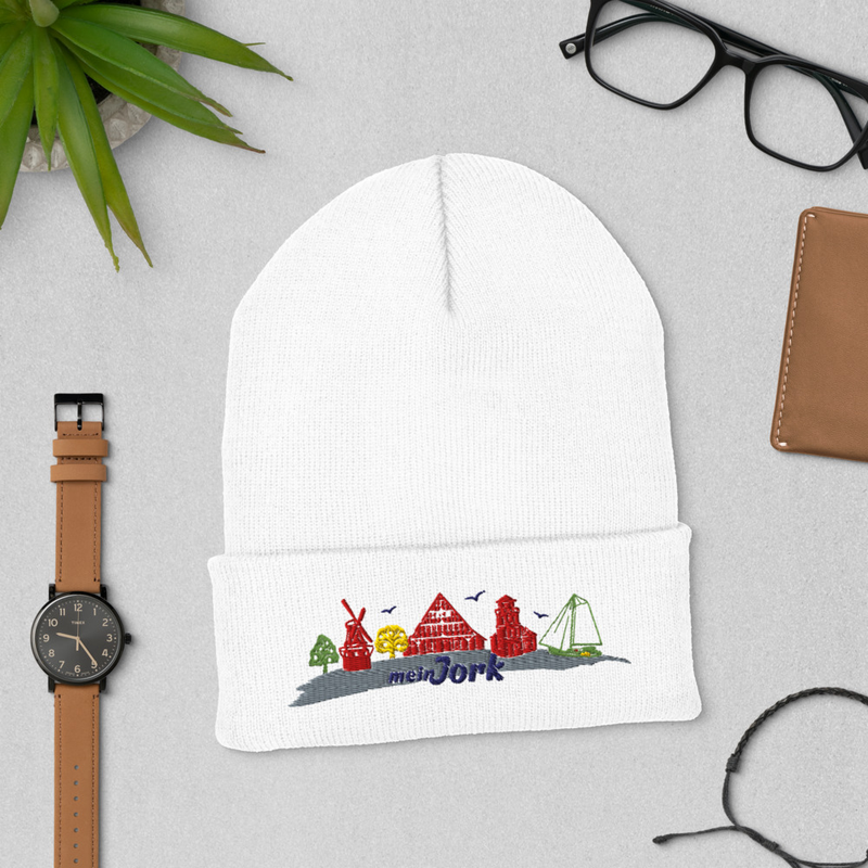 Beanie mit Stickmuster Rot Grün